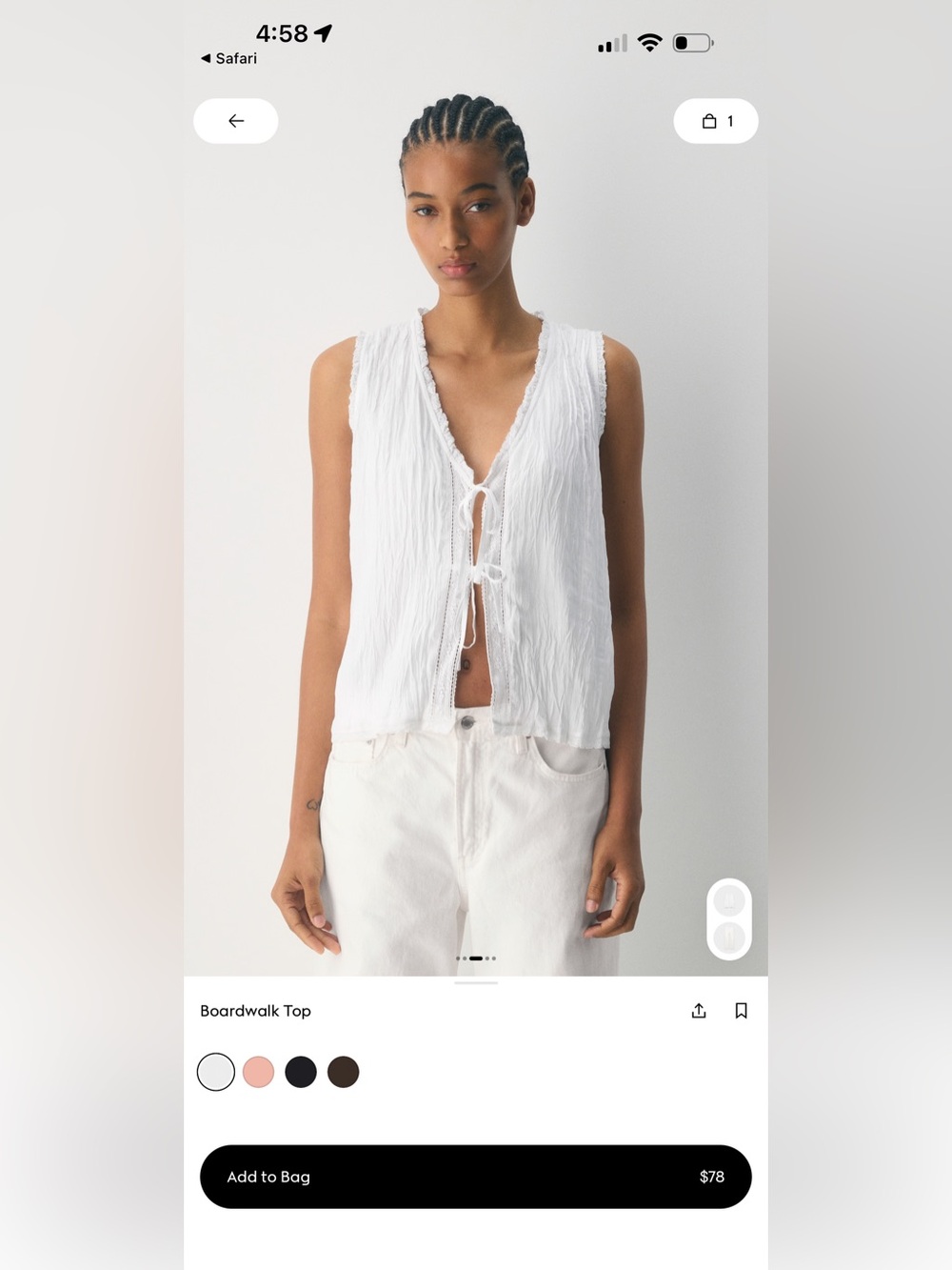 Aritzia Boardwalk V-Neck Tie-Front Top - White